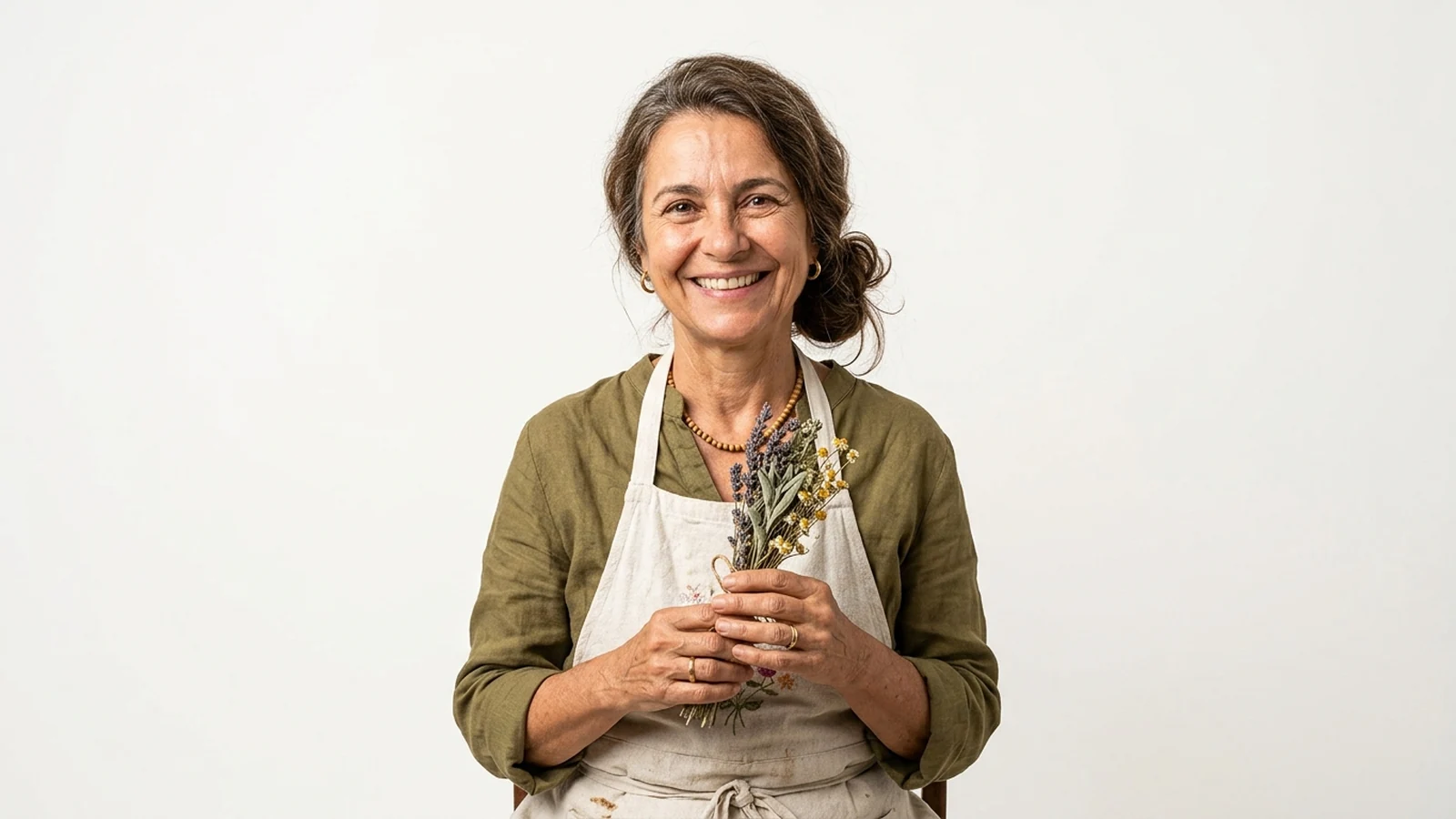 Luiza Magalhães com plantas medicinais